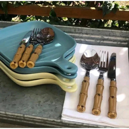 Kit Faqueiro Tropicale Bambu 24 Peças Aço Inox - Mōva Decor