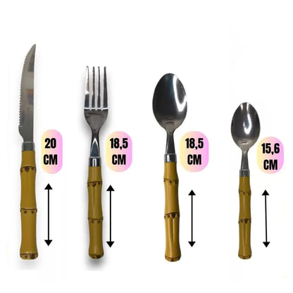 Kit Faqueiro Tropicale Bambu 24 Peças Aço Inox - Mōva Decor