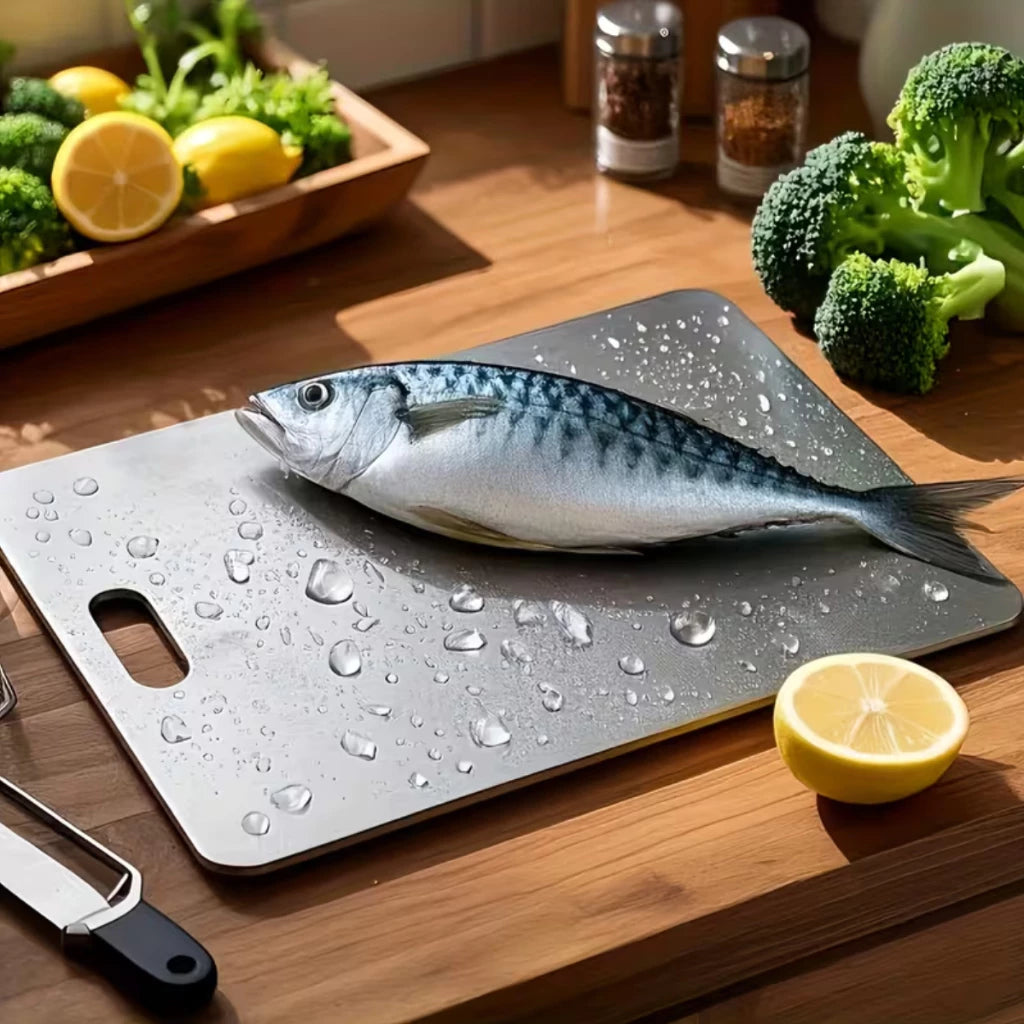 SteelGuard Pro™ – Tábua Antibacteriana em Aço Inox