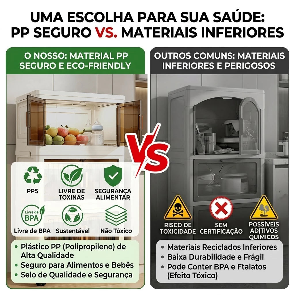 Organizador de Armário 50cm — Dobrável, Empilhável, 2 Portas e Rodinhas