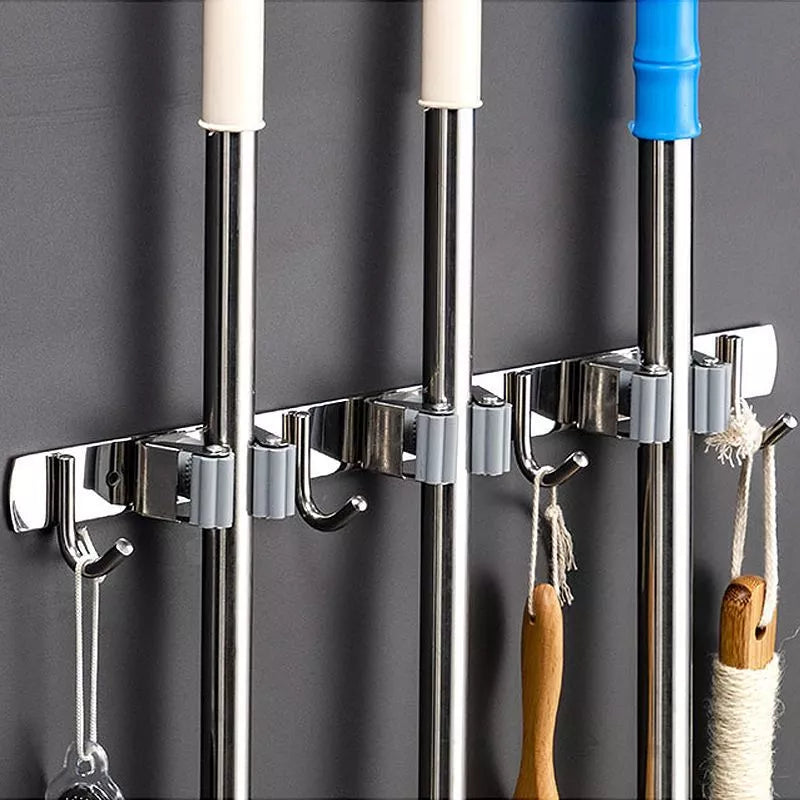 Organix Pro™ – Suporte de Parede Inox para Vassouras e Utensílios