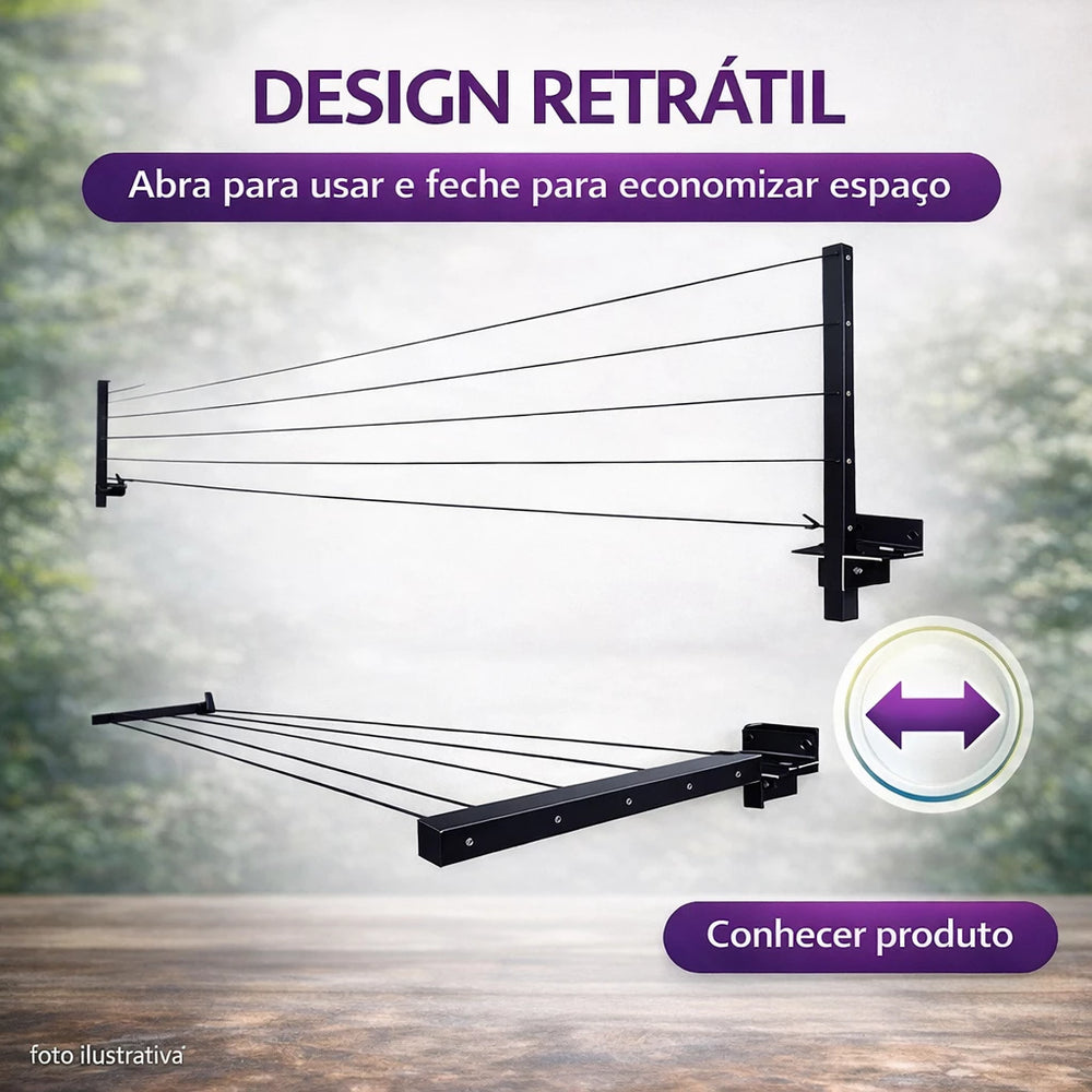Varal AlumiMAX 80 - Varal de Parede Retrátil Alumínio Reforçado 80kg Premium — referência de uso no ambiente | Mova Decor