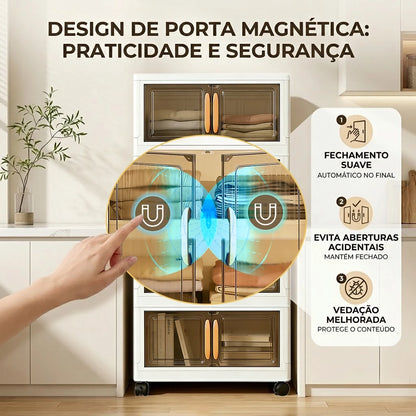Organizador de Armário 50cm — Dobrável, Empilhável, 2 Portas e Rodinhas
