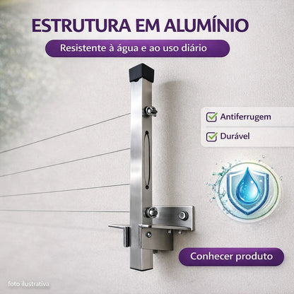 Varal AlumiMAX 80 - Varal de Parede Retrátil Alumínio Reforçado 80kg Premium
