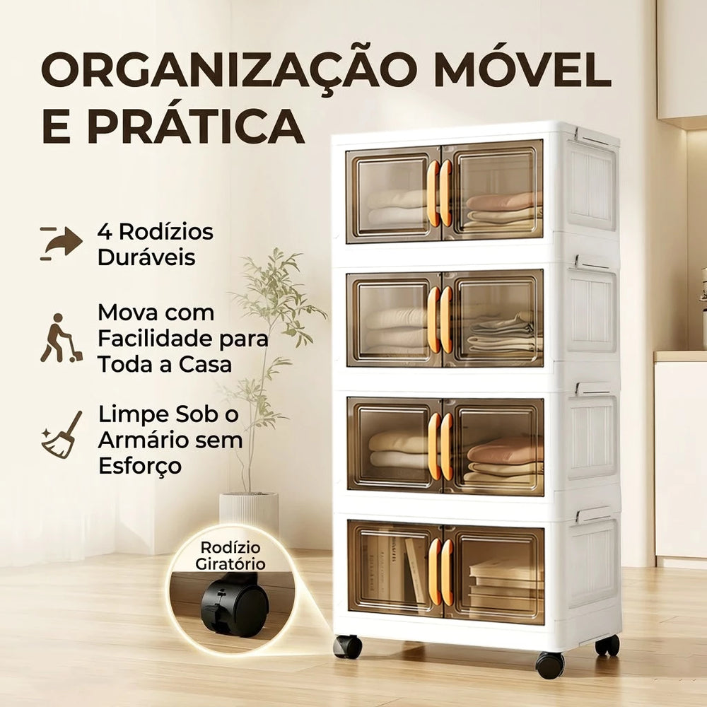 Organizador de Armário 50cm — Dobrável, Empilhável, 2 Portas e Rodinhas — detalhe do acabamento | Mova Decor