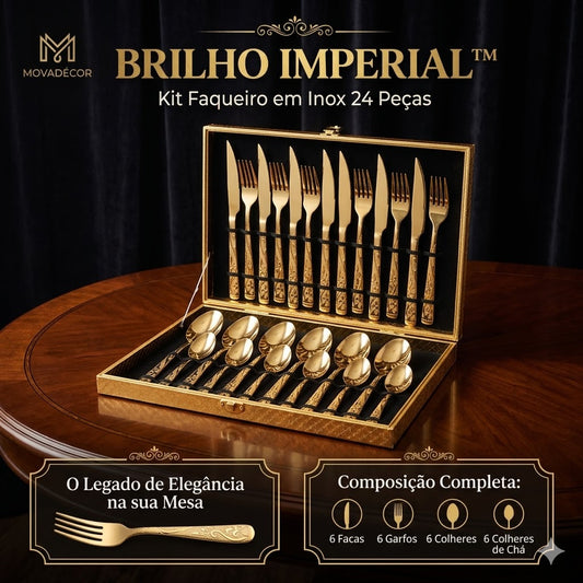 Brilho Imperial™ – Kit Faqueiro em Inox 24 Peças – Mōva Decor