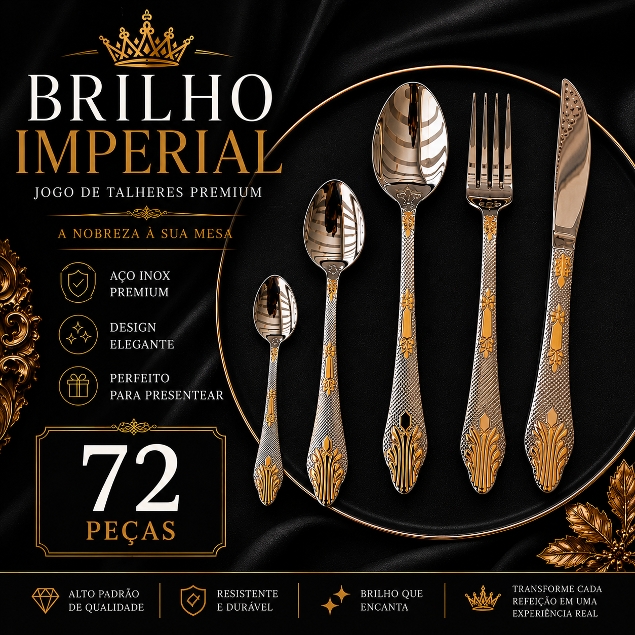 Brilho Imperial™ – Jogo de Talheres Premium | Mōva Decor