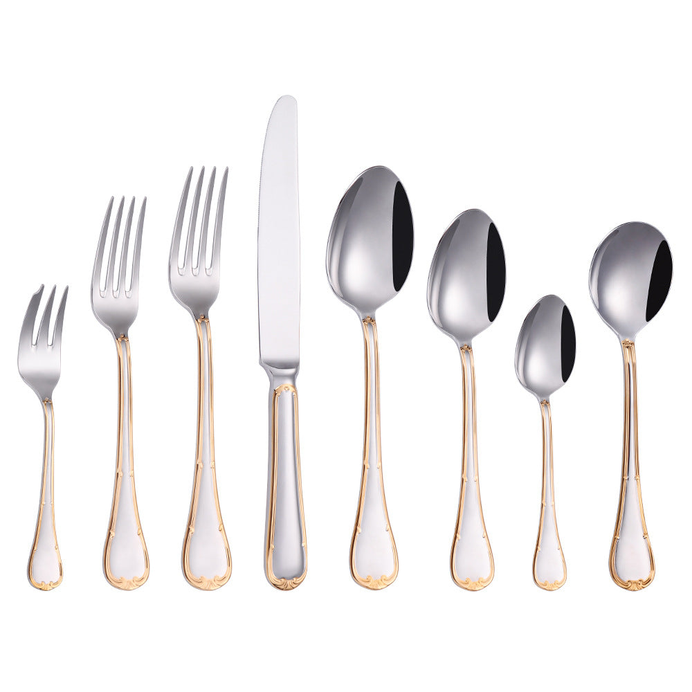 Venezia Gold™ – Jogo de Talheres em Aço Inox 304 — 5 Peças (1 Lugar) — detalhe do acabamento | Mova Decor