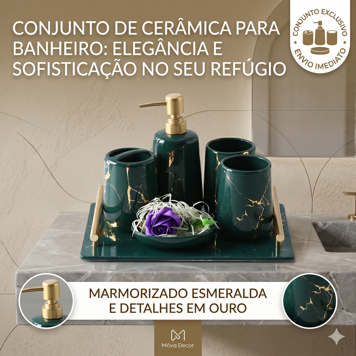 Conjunto de cerâmica para banheiro Mōva em destaque
