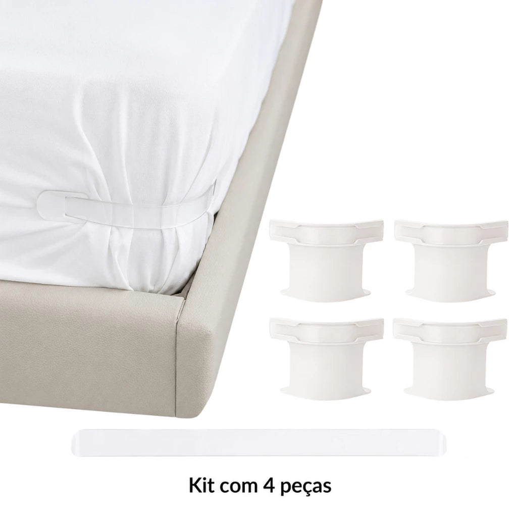 Conteúdo do kit FixBed com fixadores e tira transparente