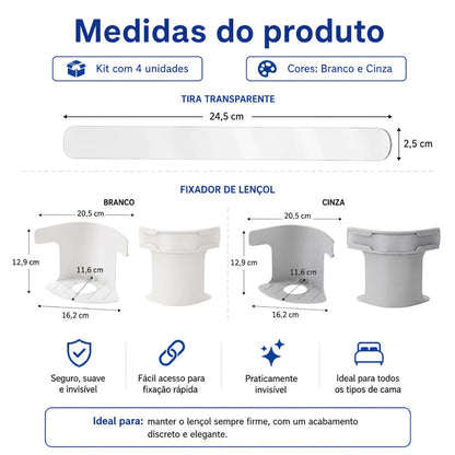 Medidas completas do fixador e da tira transparente FixBed