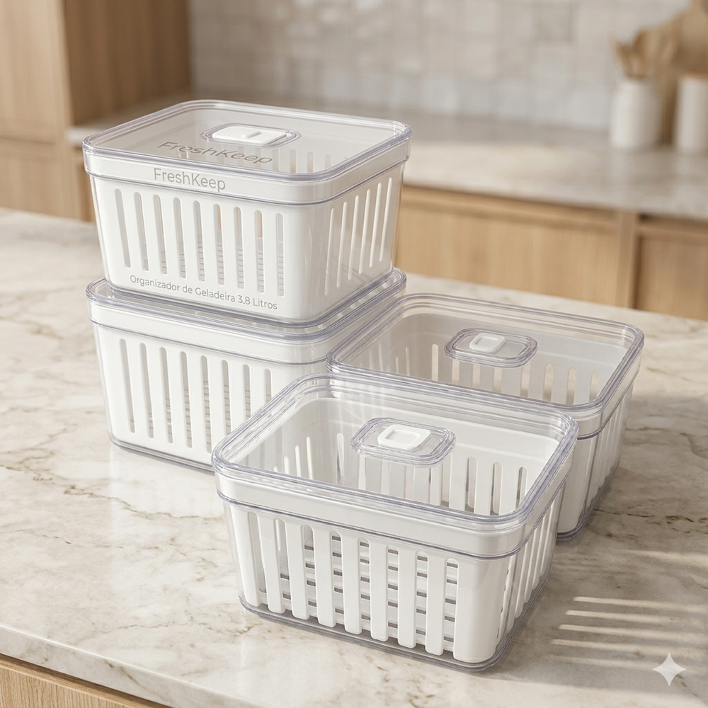 FreshKeep Organizador Multiuso de Geladeira com Tampa 3,8 Litros — vista principal do produto | Mova Decor