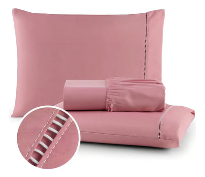 Jogo de lençol 400 fios na cor rosa