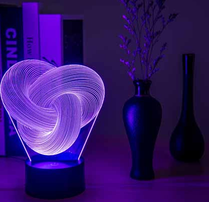 Detalhe do efeito tridimensional da luminária de toque 3D Mōva