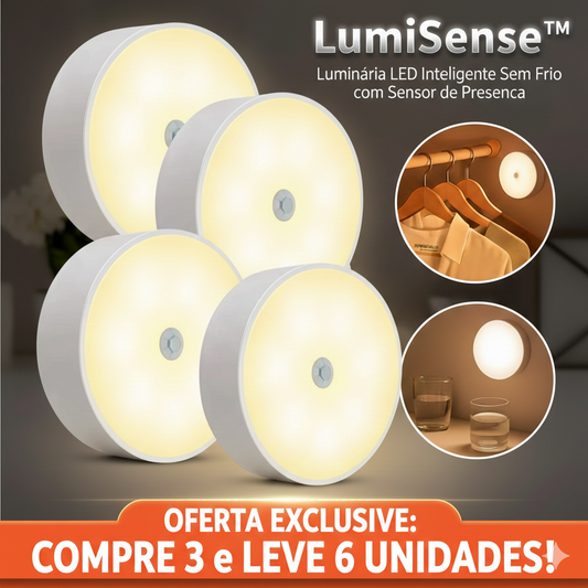 COMPRE 3 e LEVE 6 - LumiSense™ – Luminária LED Inteligente Sem Fio com Sensor de Presença