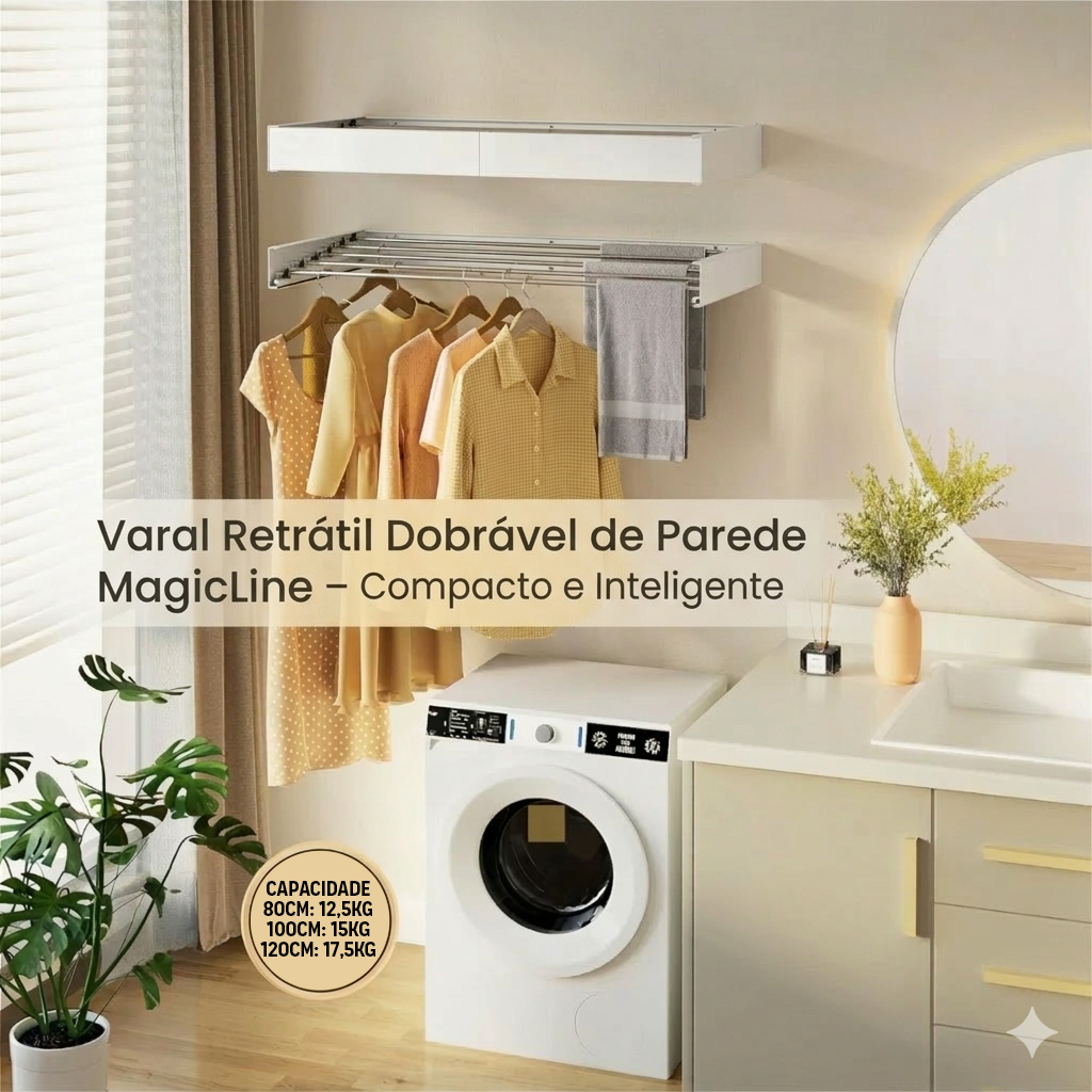 Varal Retrátil Dobrável de Parede MagicLine – Compacto e Inteligente - Mōva Decor
