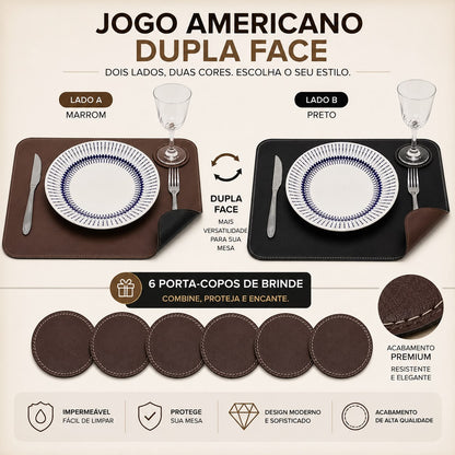 Maison Élégance™ – Kit Jogo Americano Dupla Face 6 Peças + 6 Porta-Copos de BRINDE