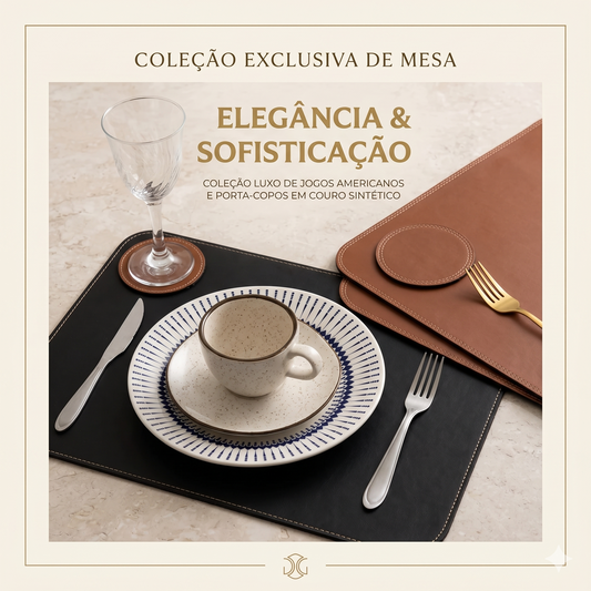 Maison Élégance™ – Jogo Americano Sousplat Dupla Face Premium 6 Peças + 6 Porta-Copos de Brinde