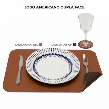 Maison Élégance™ – Jogo Americano Sousplat Dupla Face Premium 6 Peças + 6 Porta-Copos de Brinde