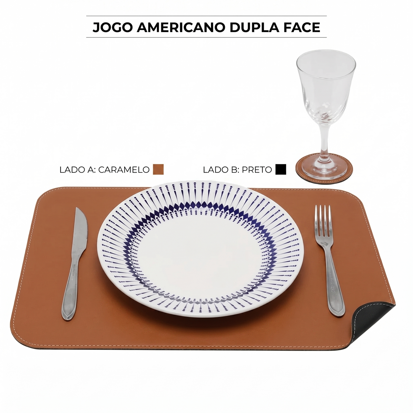 Maison Élégance™ – Jogo Americano Sousplat Dupla Face Premium 6 Peças + 6 Porta-Copos de Brinde