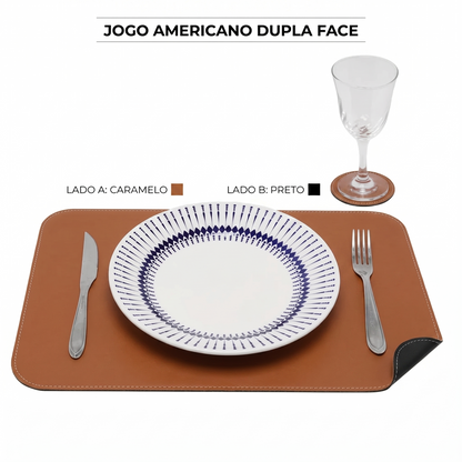 Maison Élégance™ – Jogo Americano Sousplat Dupla Face Premium 6 Peças + 6 Porta-Copos de Brinde