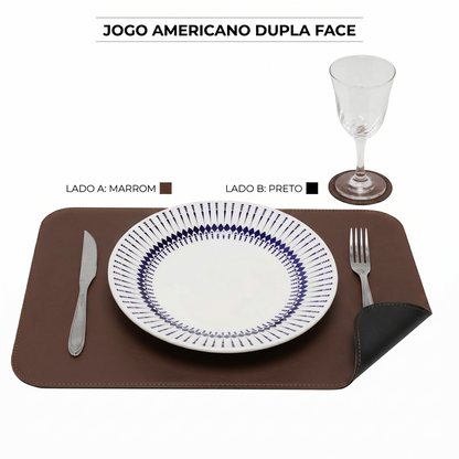 Maison Élégance™ – Jogo Americano Sousplat Dupla Face Premium 6 Peças + 6 Porta-Copos de Brinde