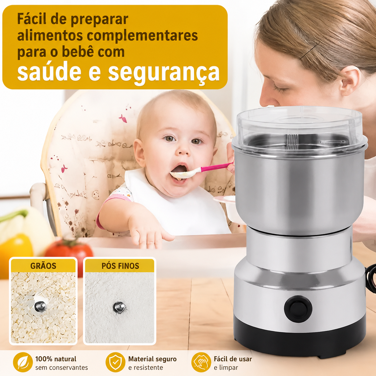 Moedor Elétrico Para Grãos - 110v e 220v - Mōva Decor