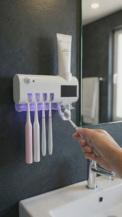 UVClean Family™ – Porta Escova com Esterilizador UV e Dispenser Automático