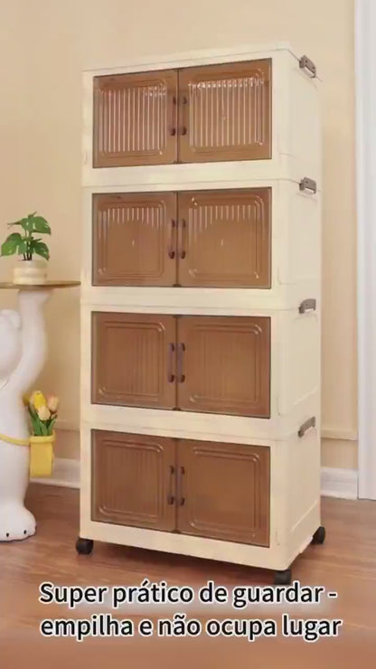Organizador de Armário 50cm — Dobrável, Empilhável, 2 Portas e Rodinhas