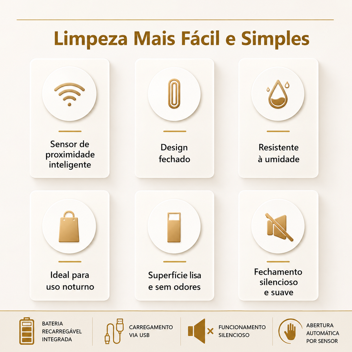 Prime Lixeira Inteligente com Sensor — tampa fechada com vedação de odor