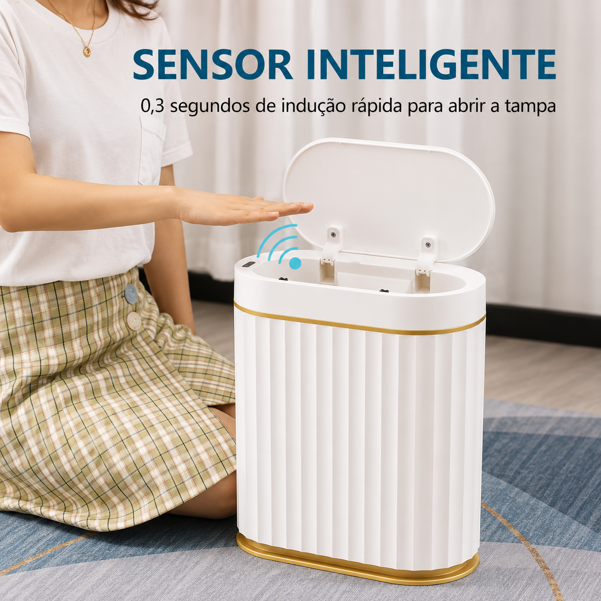 Prime Lixeira Inteligente com Sensor — uso em ambiente de banheiro