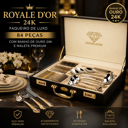 Royale D’Or 24K™ – Faqueiro de Luxo 84 Peças com Maleta Premium