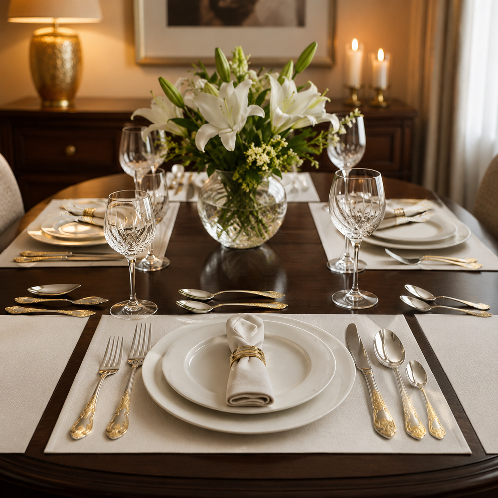 Royale D’Or 24K™ – Faqueiro de Luxo 84 Peças com Maleta Premium — referência de uso no ambiente | Mova Decor