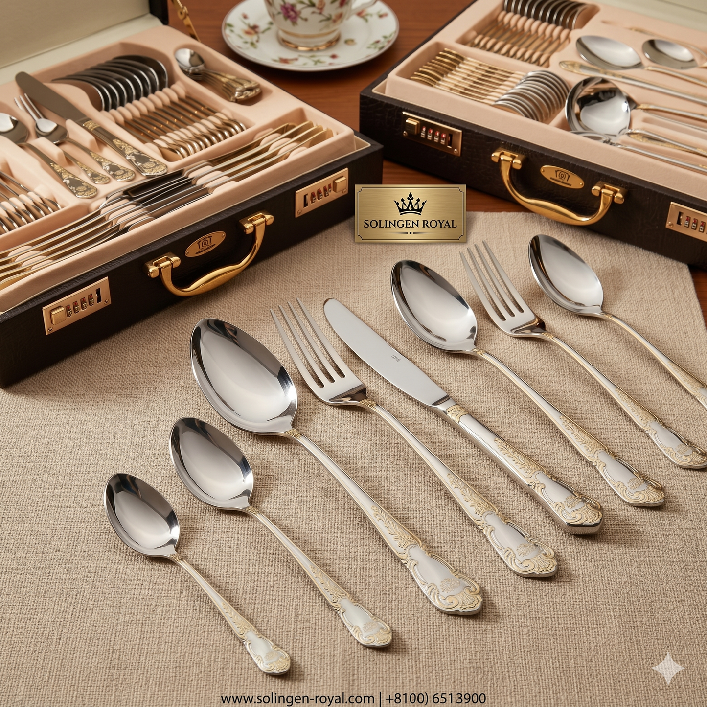 Royale D’Or 24K™ – Faqueiro de Luxo 84 Peças com Maleta Premium