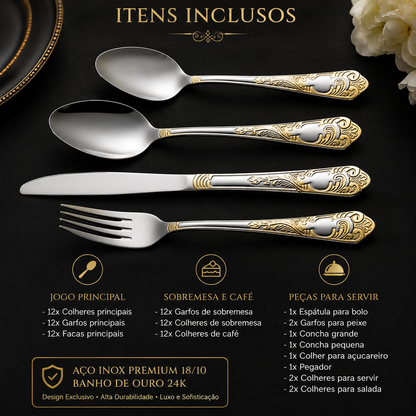 Royale D’Or 24K™ – Faqueiro de Luxo 84 Peças com Maleta Premium