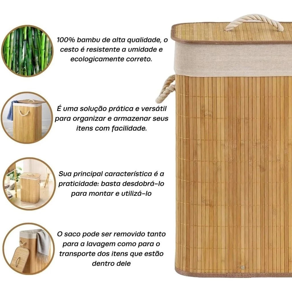 Cesto Bambu Dobravel Organizador 60 Litros | Mōva Decor
