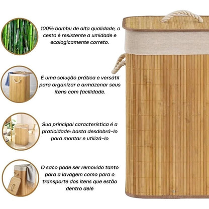 Cesto Bambu Dobravel Organizador 60 Litros | Mōva Decor