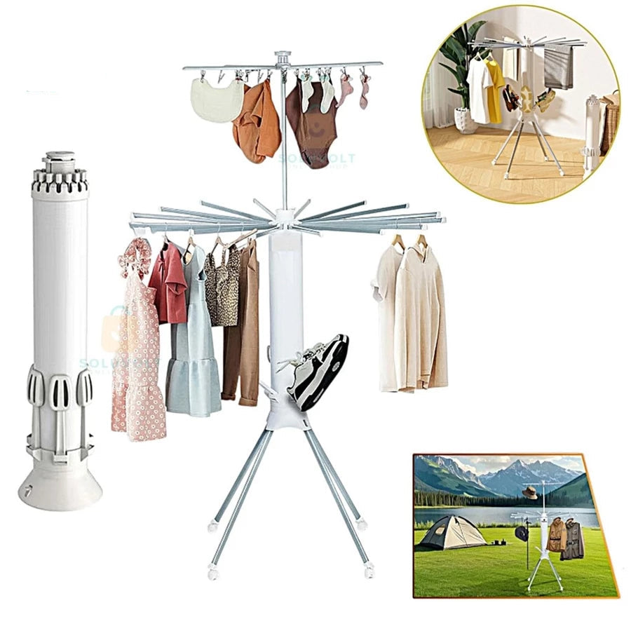 SpinDry Flex™ – Varal Dobrável Giratório de Chão com 16 Hastes em Aço Inox - Mōva Decor