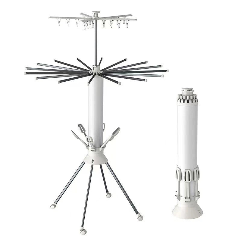 SpinDry Flex™ – Varal Dobrável Giratório de Chão com 16 Hastes em Aço Inox - Mōva Decor