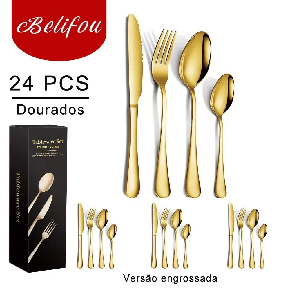 Belifou Jogo De Talheres 24 Peças Aço Inoxidável 416