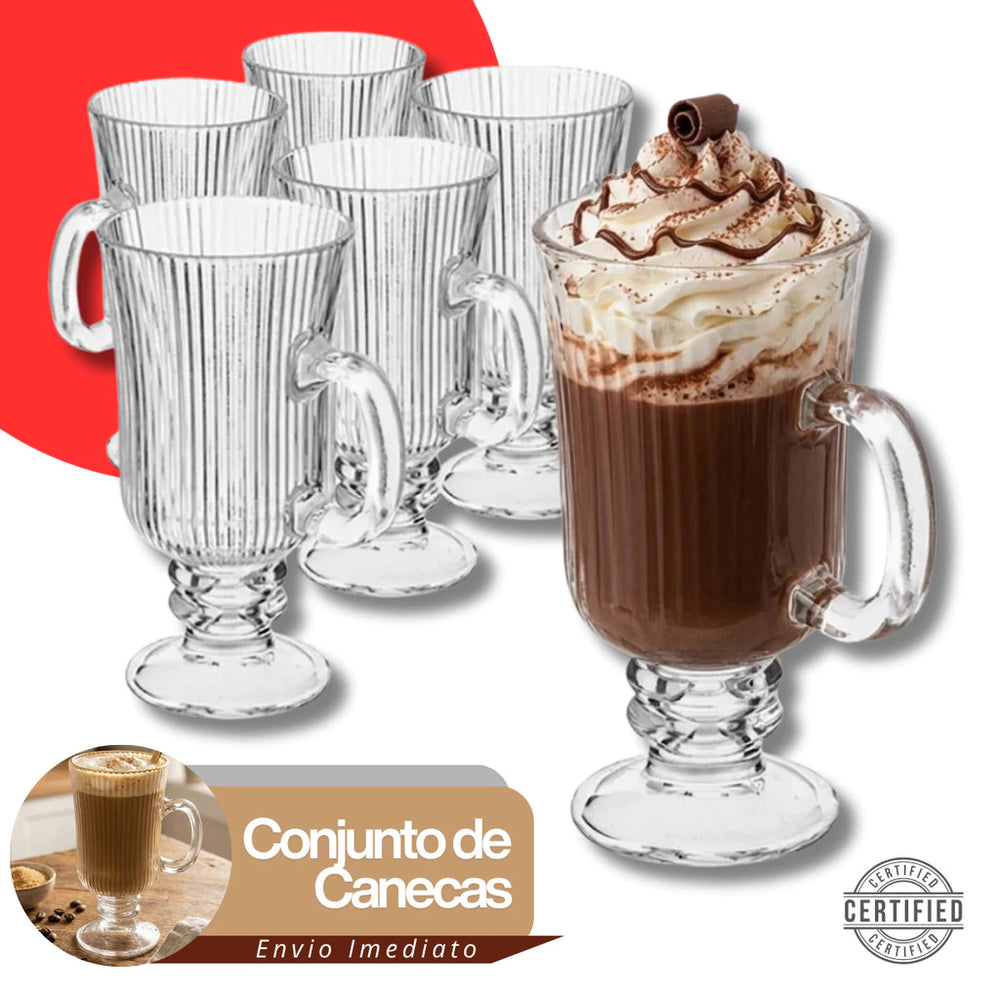Conjunto Cannelé d'Or™ — Canecas Irish Canelado 220ml | Filete Dourado — referência de uso no ambiente | Mova Decor