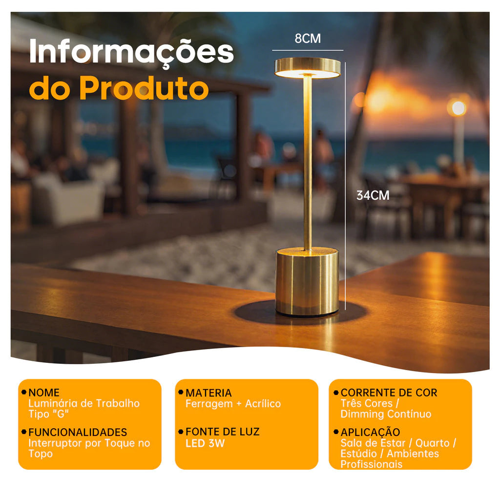 Luminária de Mesa Lumière Touch™ Recarregável LED