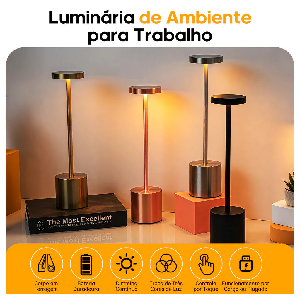 Luminária de Mesa Lumière Touch™ Recarregável LED
