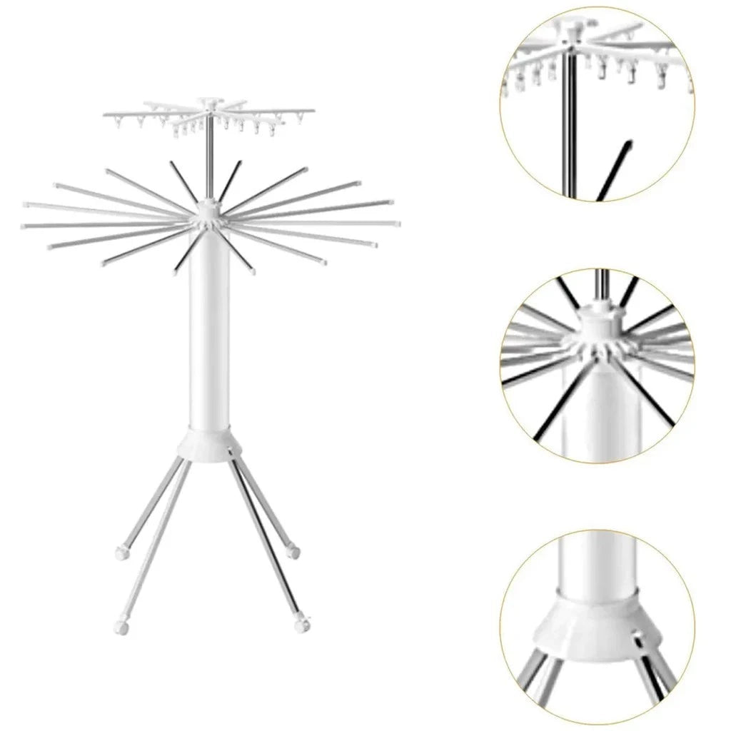 SpinDry Flex™ – Varal Dobrável Giratório de Chão com 16 Hastes em Aço Inox - Mōva Decor