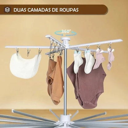 SpinDry Flex™ – Varal Dobrável Giratório de Chão com 16 Hastes em Aço Inox - Mōva Decor