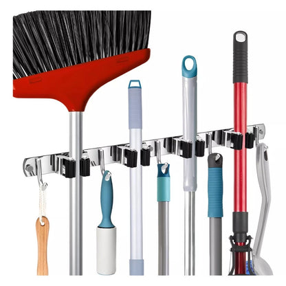 Organix Pro™ – Suporte de Parede Inox para Vassouras e Utensílios