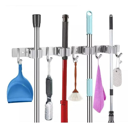 Organix Pro™ – Suporte de Parede Inox para Vassouras e Utensílios