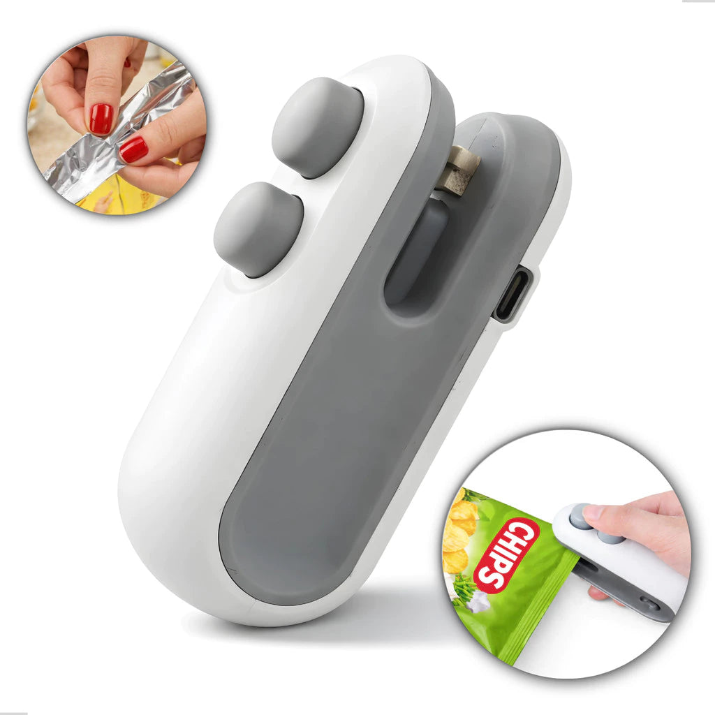 Kit com 2 Mini Seladoras Portáteis FreshLock Duo 2 em 1 USB