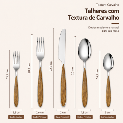 Nordic Wood™ – Jogo de Talheres Premium em Aço Inoxidável com Acabamento Amadeirado