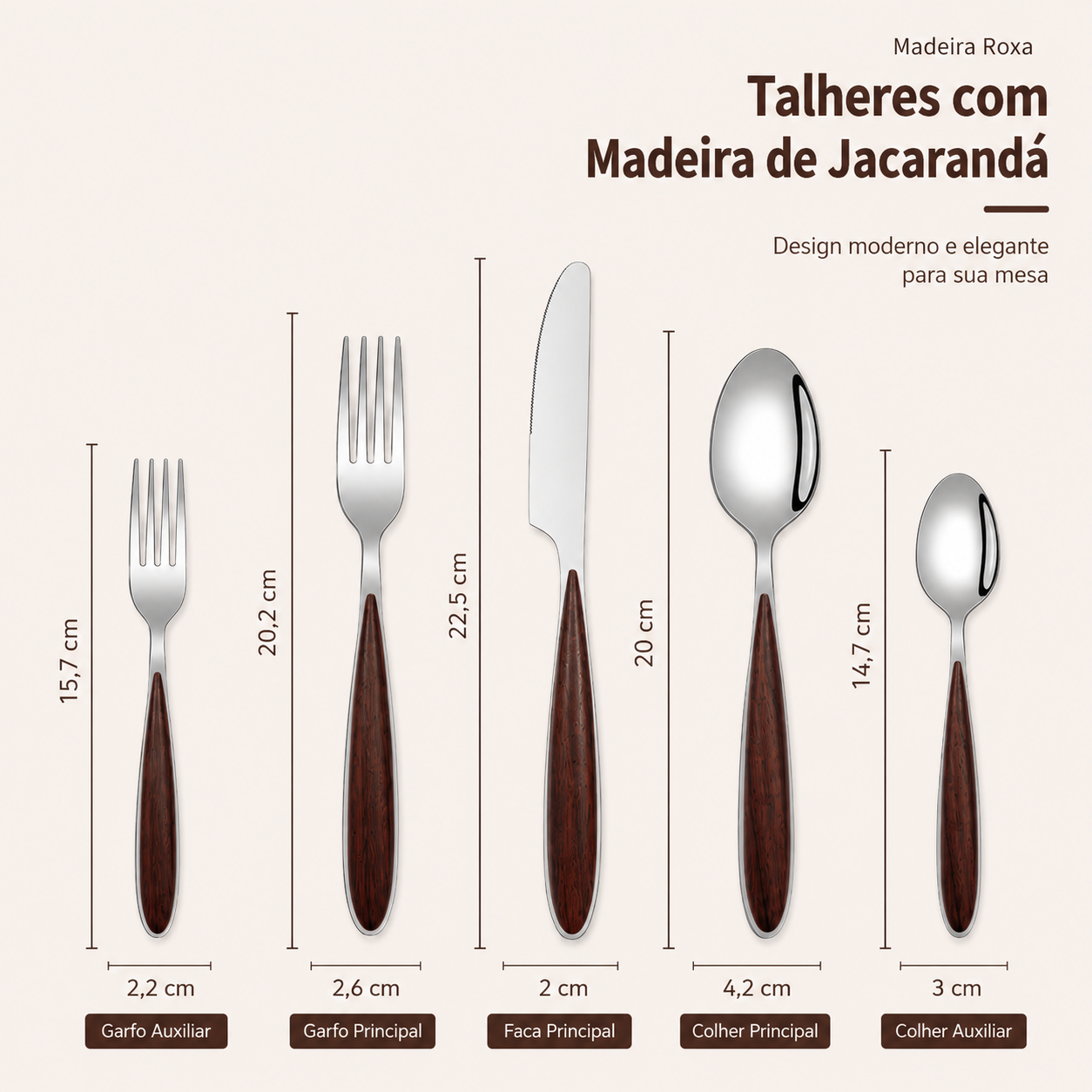 Nordic Wood™ – Jogo de Talheres Premium em Aço Inoxidável com Acabamento Amadeirado